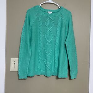 Talbots Womens Cableknit Green 100% Cotton Sweater Petite Medium